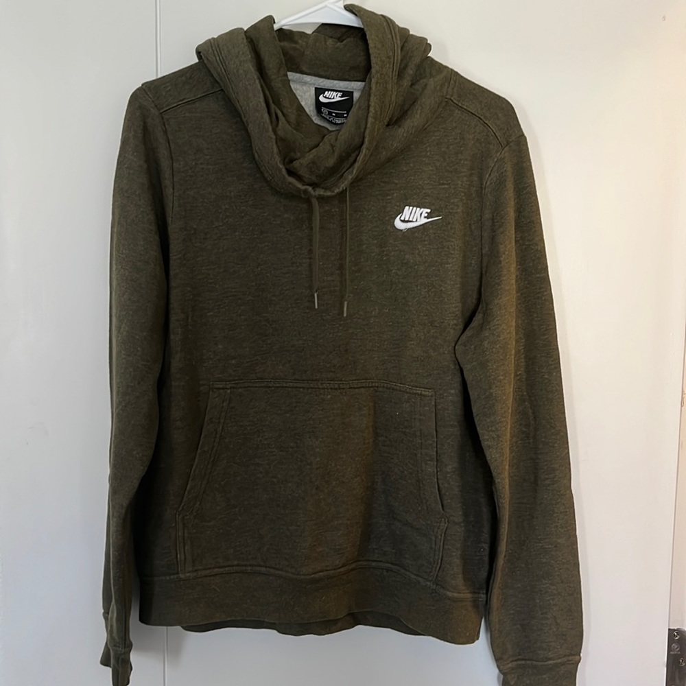 Nike olive green slouchy cowl neck hoodie